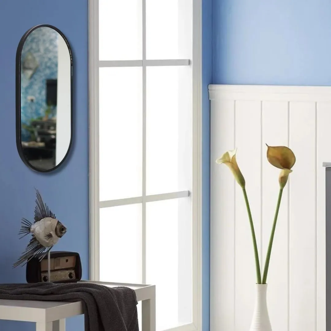 TINITALO Modern Elegance Capsule Shape Wall-Mounted Mirror Metal Framed Wall Mirror Bathroom Mirror Living Room Mirror Home Decor Mirror 18 x 36 Inches Black MF 112