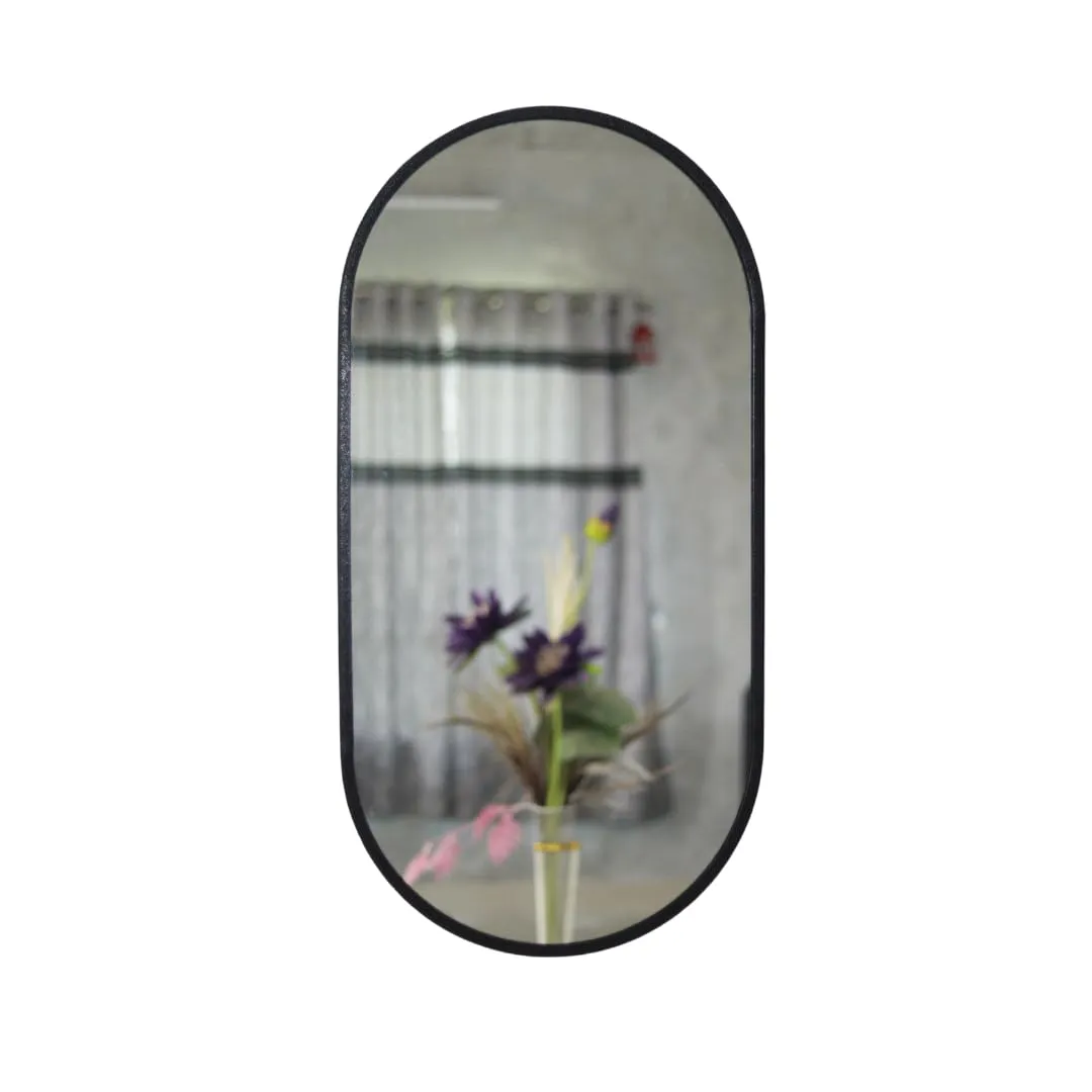 TINITALO Modern Elegance Capsule Shape Wall-Mounted Mirror Metal Framed Wall Mirror Bathroom Mirror Living Room Mirror Home Decor Mirror 18 x 36 Inches Black MF 112