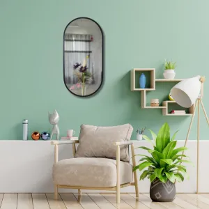 TINITALO Modern Elegance Capsule Shape Wall-Mounted Mirror Metal Framed Wall Mirror Bathroom Mirror Living Room Mirror Home Decor Mirror 18 x 36 Inches Black MF 112