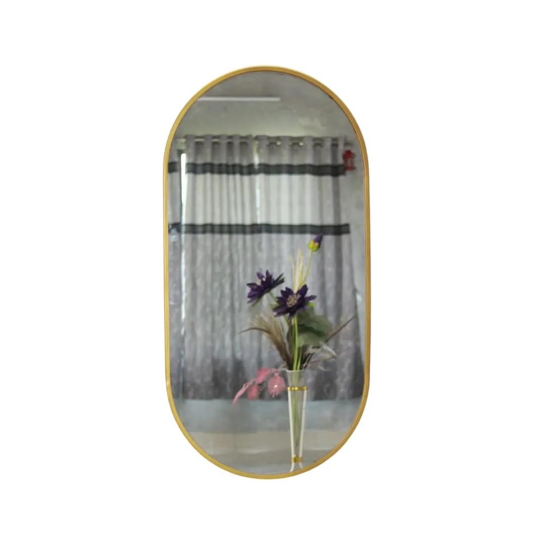 TINITALO Modern Elegance Capsule Shape Wall-Mounted Mirror Metal Framed Wall Mirror Bathroom Mirror Living Room Mirror Home Decor Mirror 24 x 48 Inches Golden MF 104