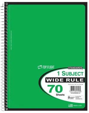 Top Flight WB70PF Series 4510816 Wide Rule Notebook, Micro-Perforated Sheet, 70-Sheet, Wirebound Binding :EA: QUANTITY: 24