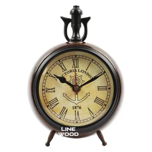 Unique Antique Collection - Handmade Antique Wooden 7" Table Top Clock Desk Clock Victoria London Hanging Clock Home & Office, Bed Room, Wedding Gift (Brown)