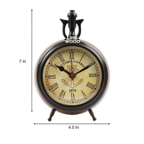 Unique Antique Collection - Handmade Antique Wooden 7" Table Top Clock Desk Clock Victoria London Hanging Clock Home & Office, Bed Room, Wedding Gift (Brown)