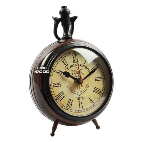 Unique Antique Collection - Handmade Antique Wooden 7" Table Top Clock Desk Clock Victoria London Hanging Clock Home & Office, Bed Room, Wedding Gift (Brown)