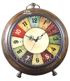 Unique Antique Collection - Handmade Wooden 5" Table Top Clock Desk Clock Antique Style Hanging Clock Home & Office, Bed Room Decor Gift (Multicolor Dial)