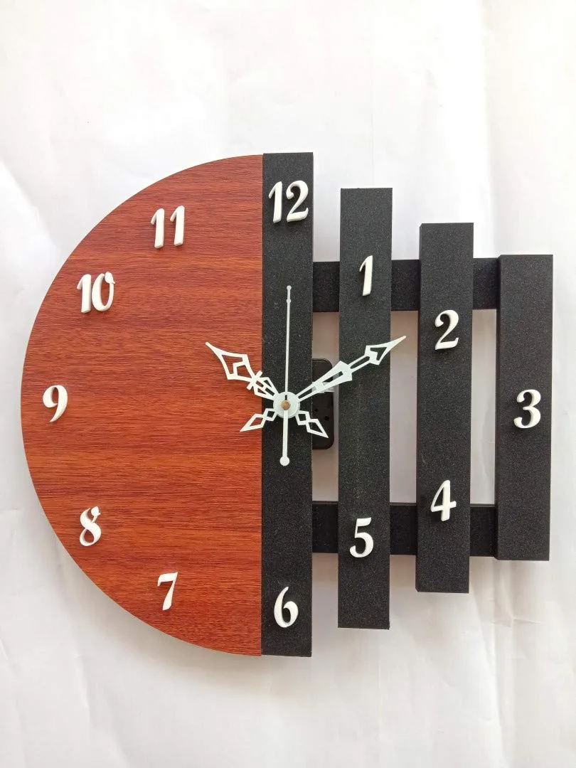 Unique Craft 3D Wooden Antique Design Analog Wall Clock, Brown, Md_Unq-006(15Wx120Lx20H Inches)