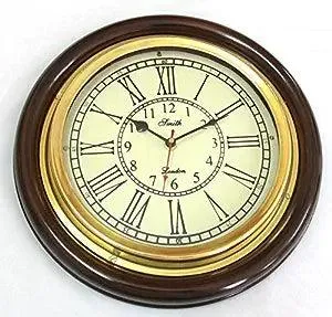Vintage Maritime Decor Antique Look 12-Inch Brass And Wooden Wall Clock (Brown)