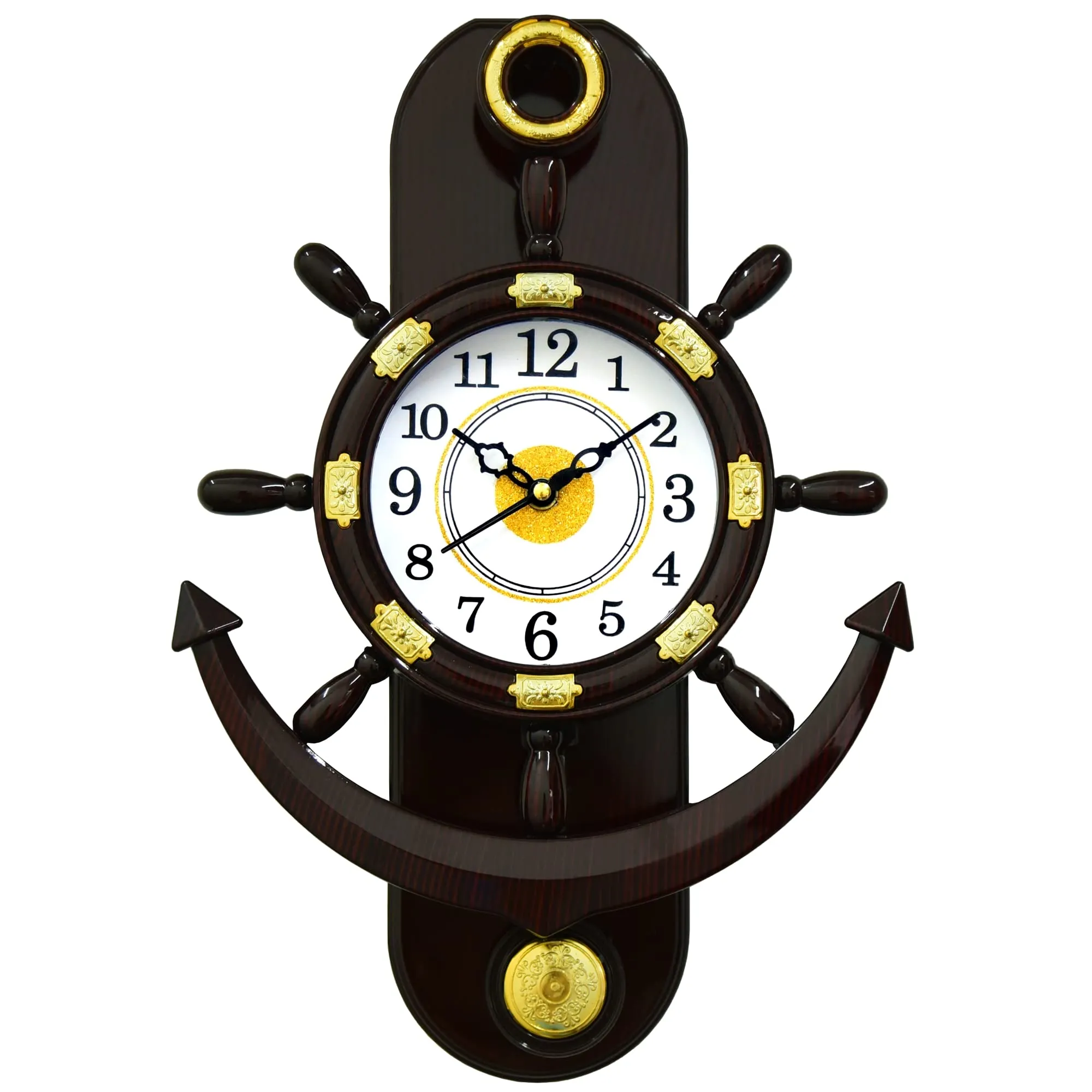 VOMI Pendulum Plastic Wall Decor for Home Gift Wall Home/Living Room/Bedroom/Kitchen Clock for Home (Size 36cm 27cm 7cm) (Brown)