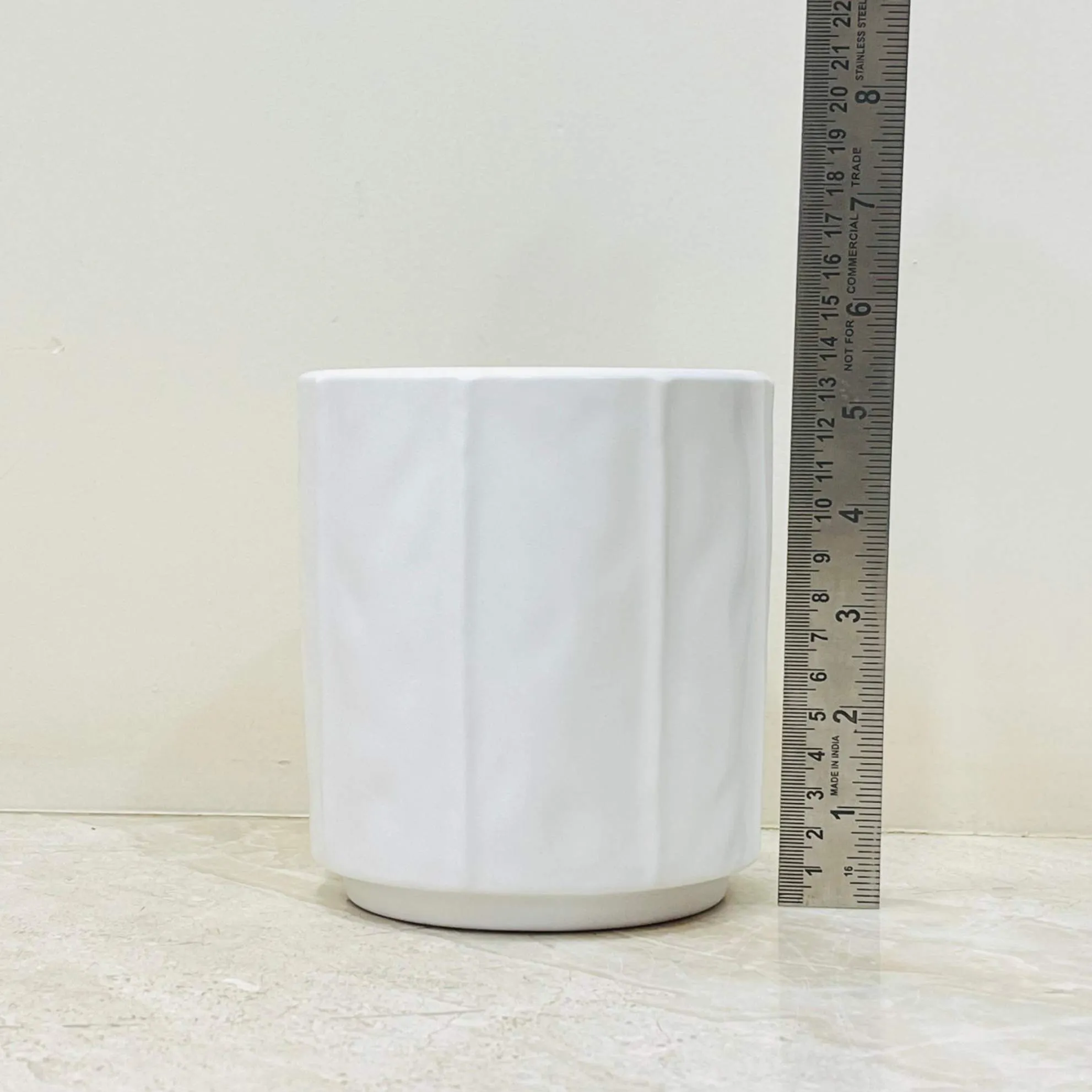 White Faceted Ceramic Planter – Modern Geometric Design