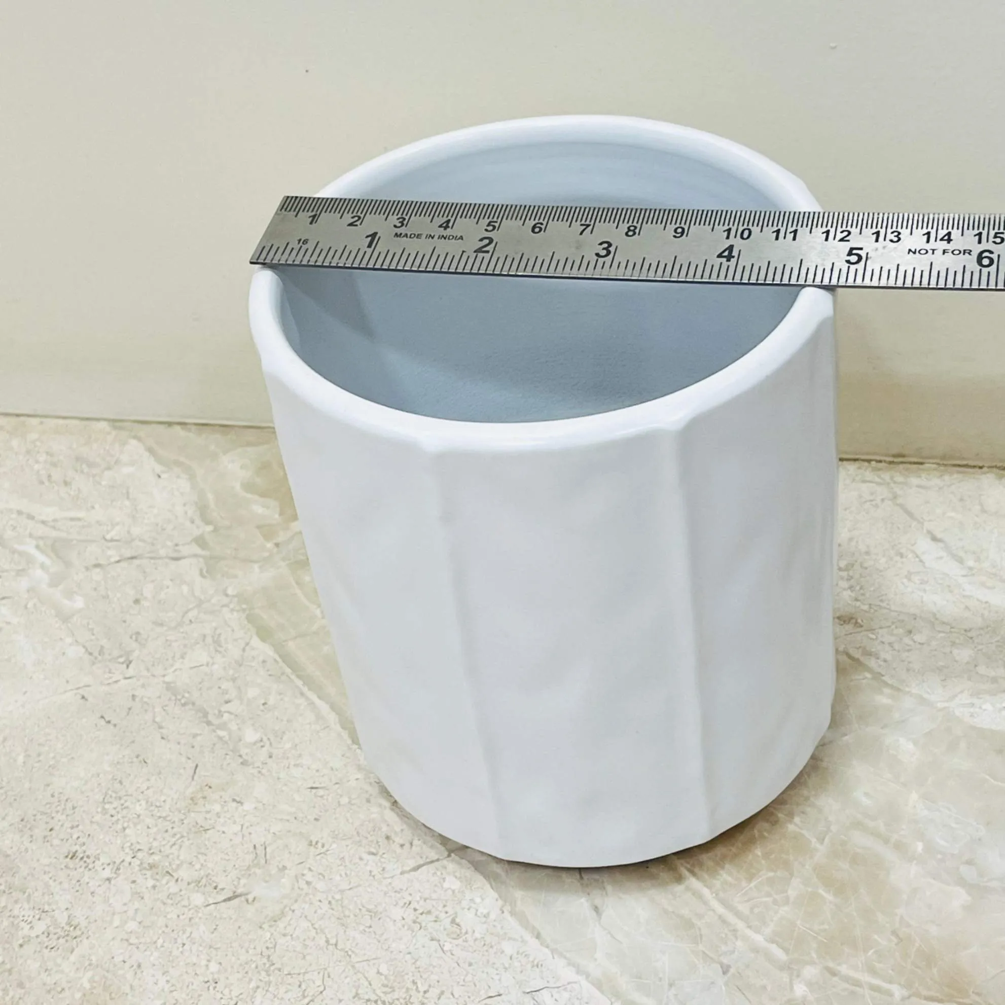 White Faceted Ceramic Planter – Modern Geometric Design