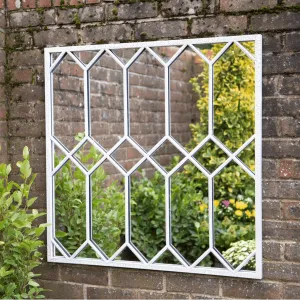 White Square Metal Mirror with Vintage Distressed Finish