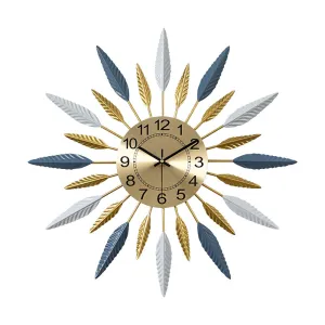 XINDONG Large Decorative Wall Clock, Leave Shape Clock Silent Wall Clock Non Ticking for Living Room Bedroom Office Decor, Modern Metal Wall Clock 23 Inch