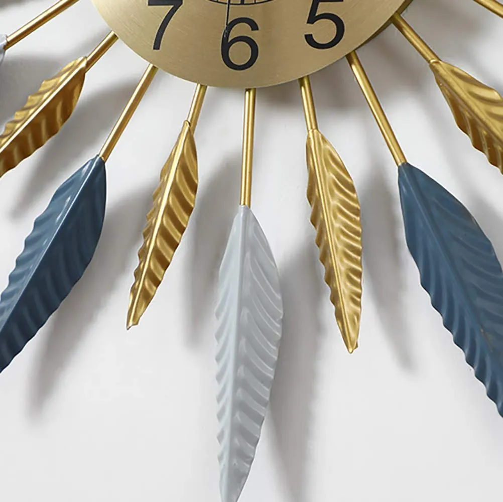 XINDONG Large Decorative Wall Clock, Leave Shape Clock Silent Wall Clock Non Ticking for Living Room Bedroom Office Decor, Modern Metal Wall Clock 23 Inch