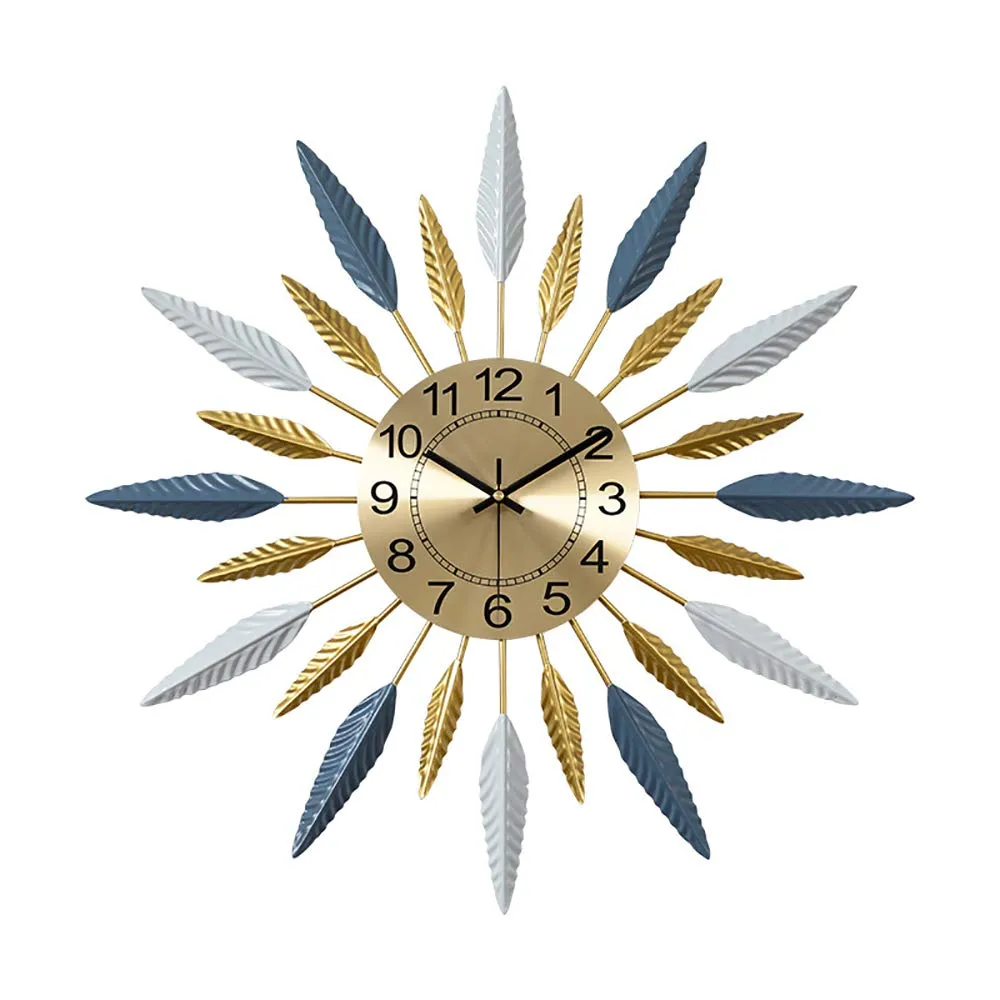 XINDONG Large Decorative Wall Clock, Leave Shape Clock Silent Wall Clock Non Ticking for Living Room Bedroom Office Decor, Modern Metal Wall Clock 23 Inch